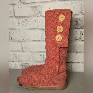 UGG Australia Classic Cardy Knit Button Boots Coral Orange Tall Size 8